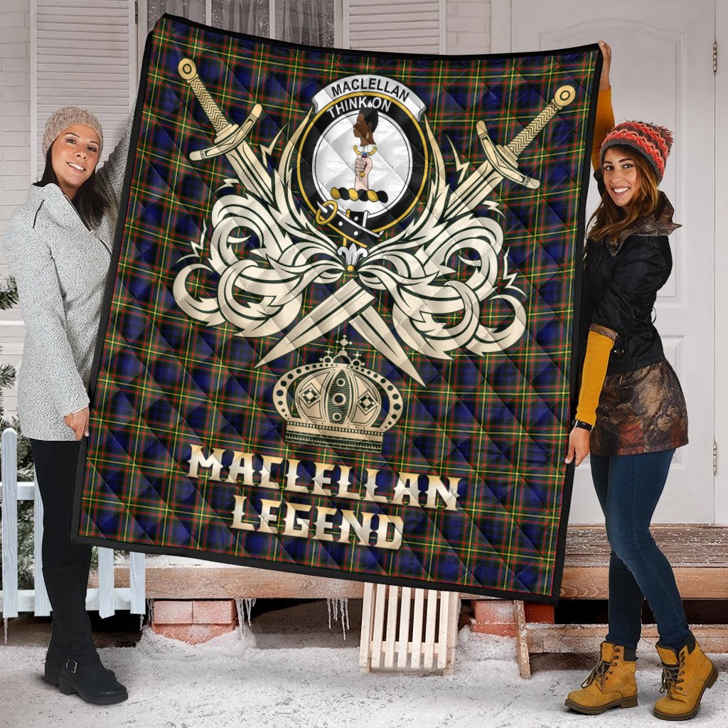 MacLellan Modern Tartan Crest Legend Gold Royal Premium Quilt