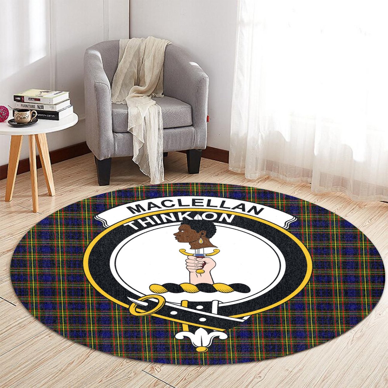 MacLellan Modern Tartan Crest Round Rug