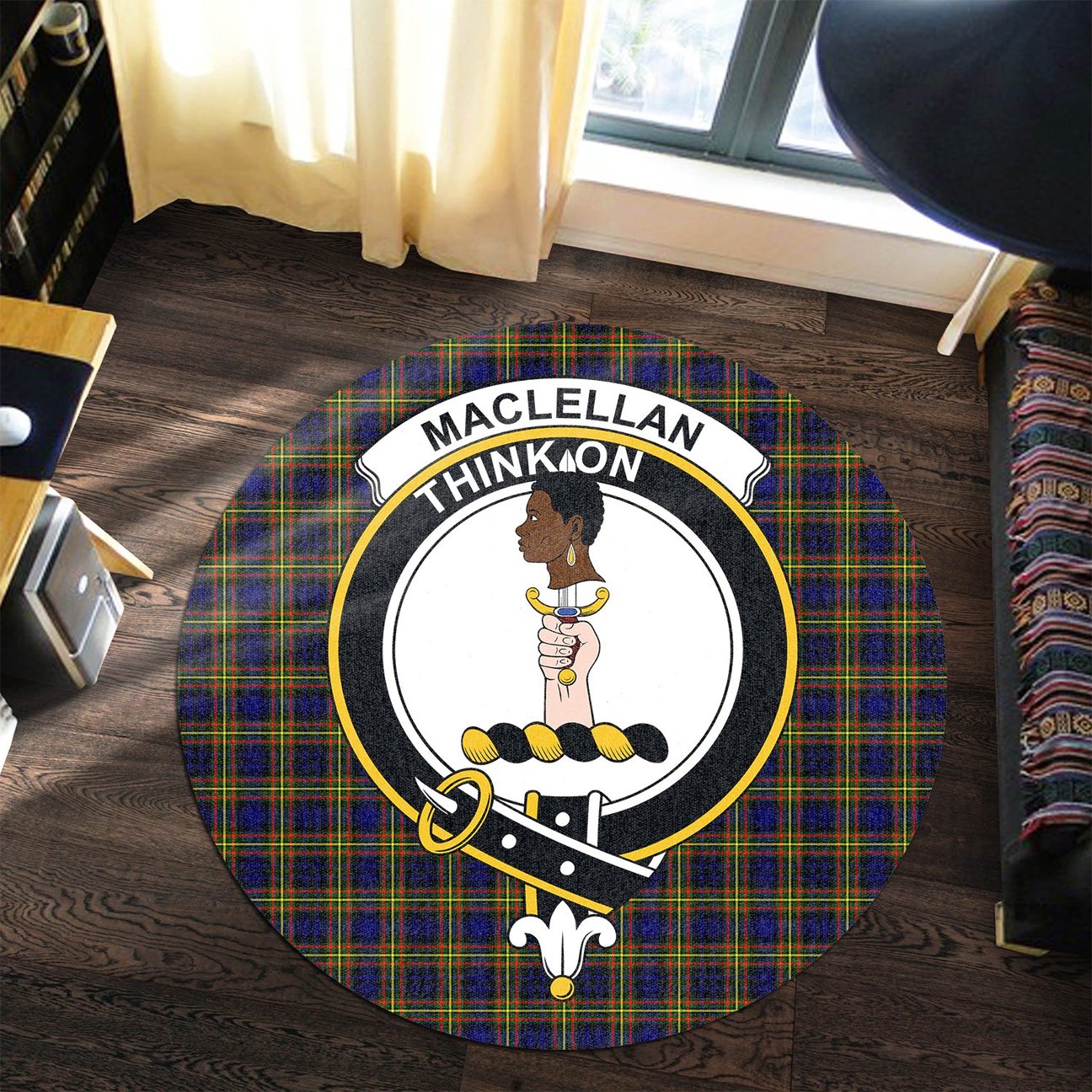 MacLellan Modern Tartan Crest Round Rug