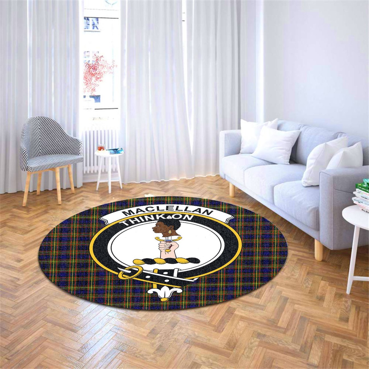 MacLellan Modern Tartan Crest Round Rug