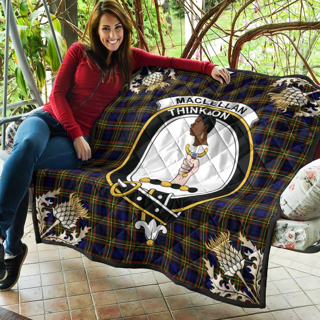 MacLellan Modern Tartan Crest Premium Quilt - Gold Thistle Style