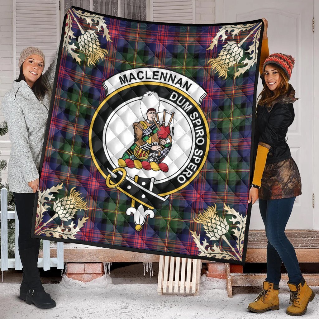 MacLennan Tartan Crest Premium Quilt - Gold Thistle Style