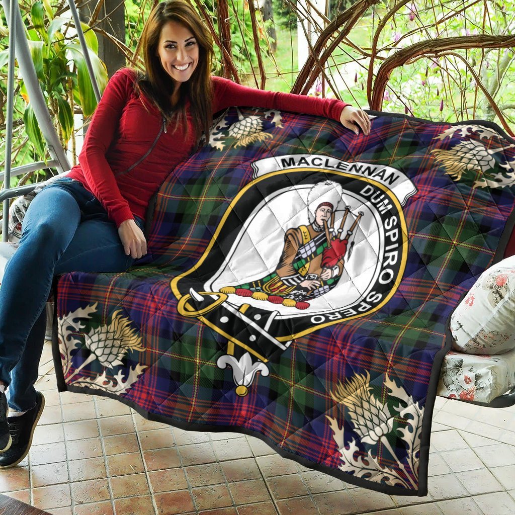 MacLennan Tartan Crest Premium Quilt - Gold Thistle Style