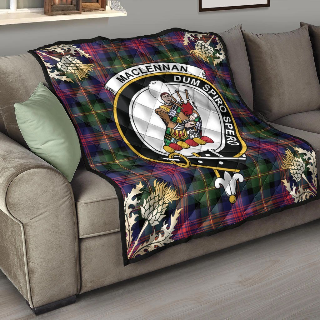 MacLennan Tartan Crest Premium Quilt - Gold Thistle Style