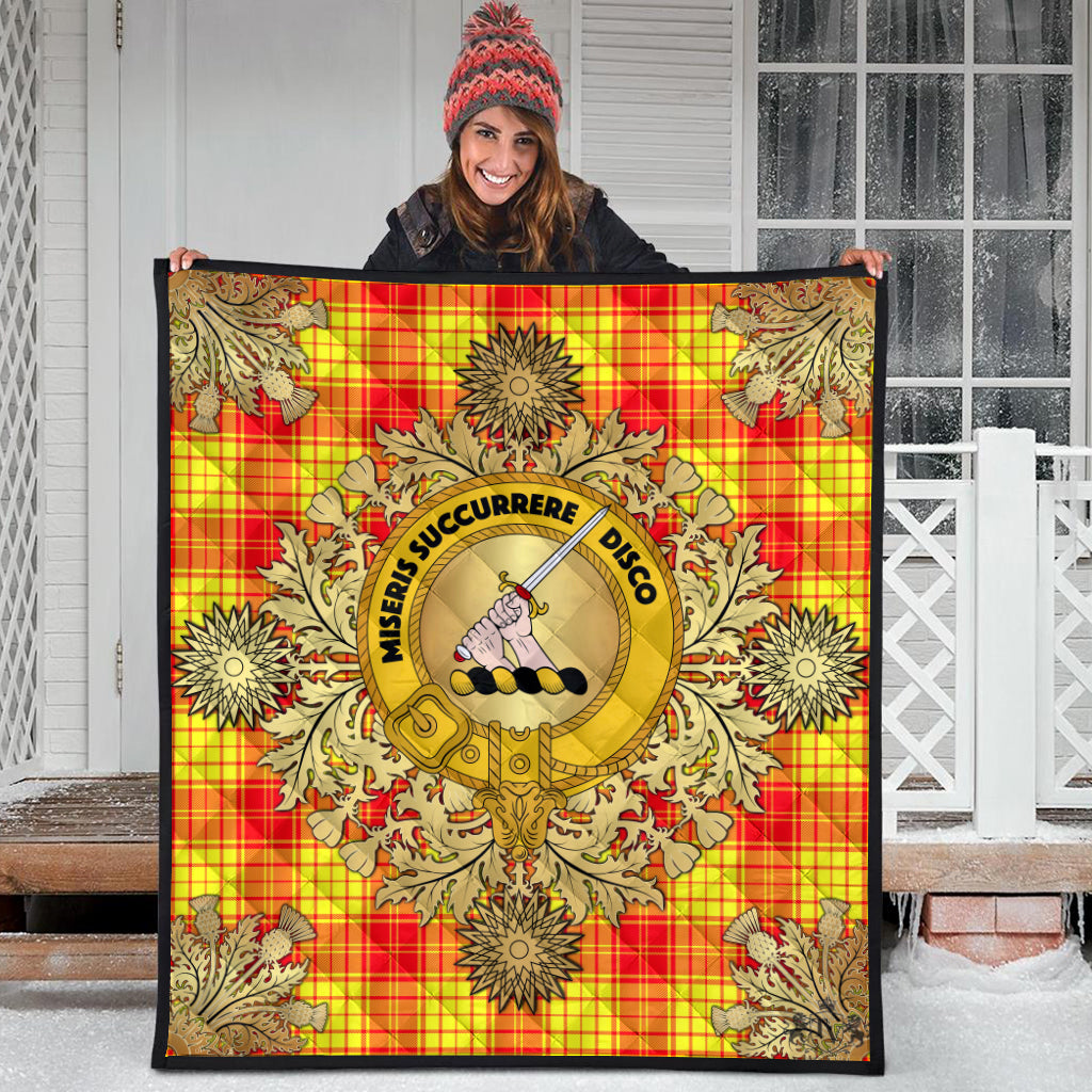 MacMillan Clan Tartan Crest Premium Quilt - Gold Thistle Style