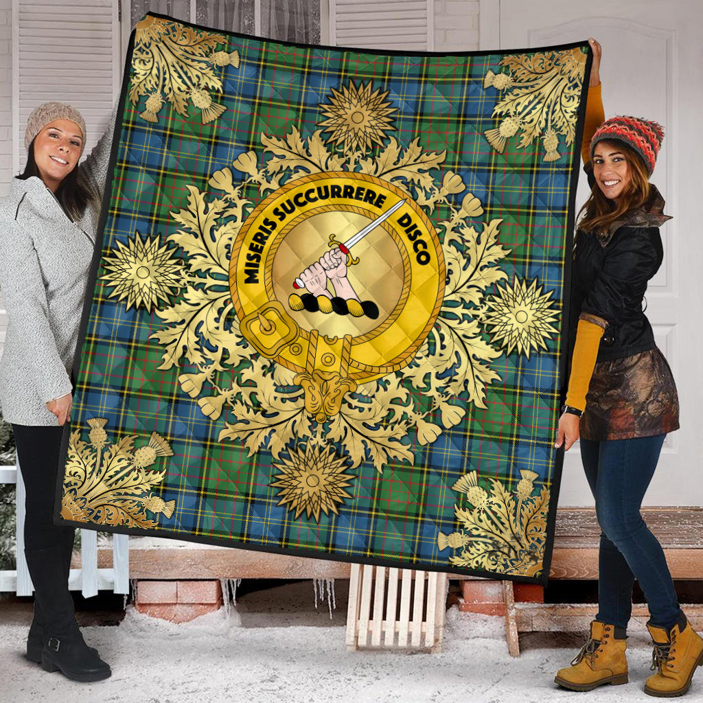 MacMillan Hunting Ancient Tartan Crest Premium Quilt - Gold Thistle Style