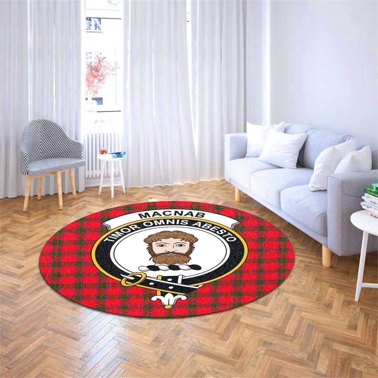 MacNab Modern Tartan Crest Round Rug