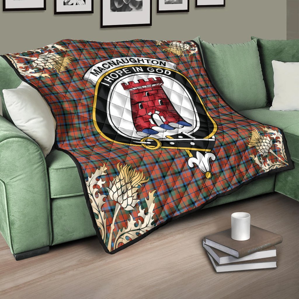 MacNaughton Ancient Tartan Crest Premium Quilt - Gold Thistle Style