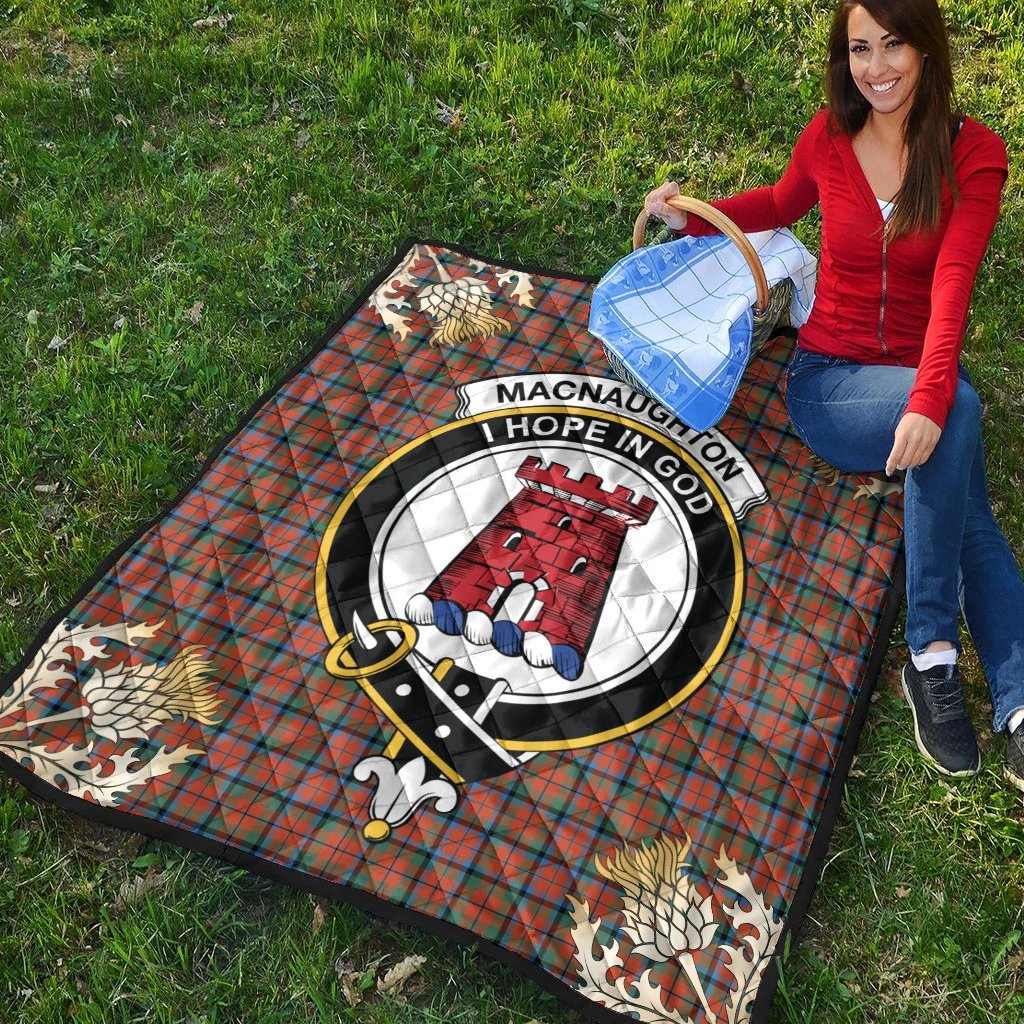 MacNaughton Ancient Tartan Crest Premium Quilt - Gold Thistle Style