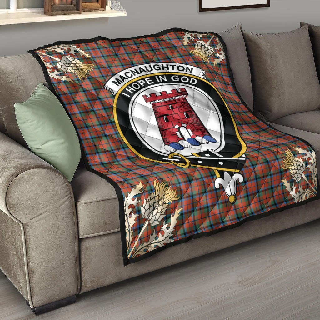 MacNaughton Ancient Tartan Crest Premium Quilt - Gold Thistle Style