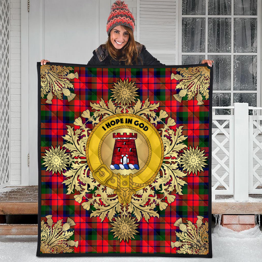 MacNaughton Modern Tartan Crest Premium Quilt - Gold Thistle Style