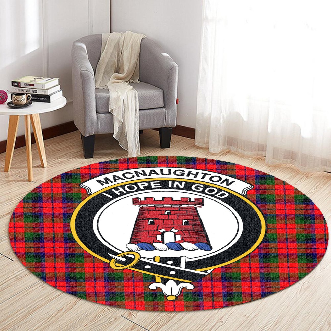 MacNaughton Modern Tartan Crest Round Rug