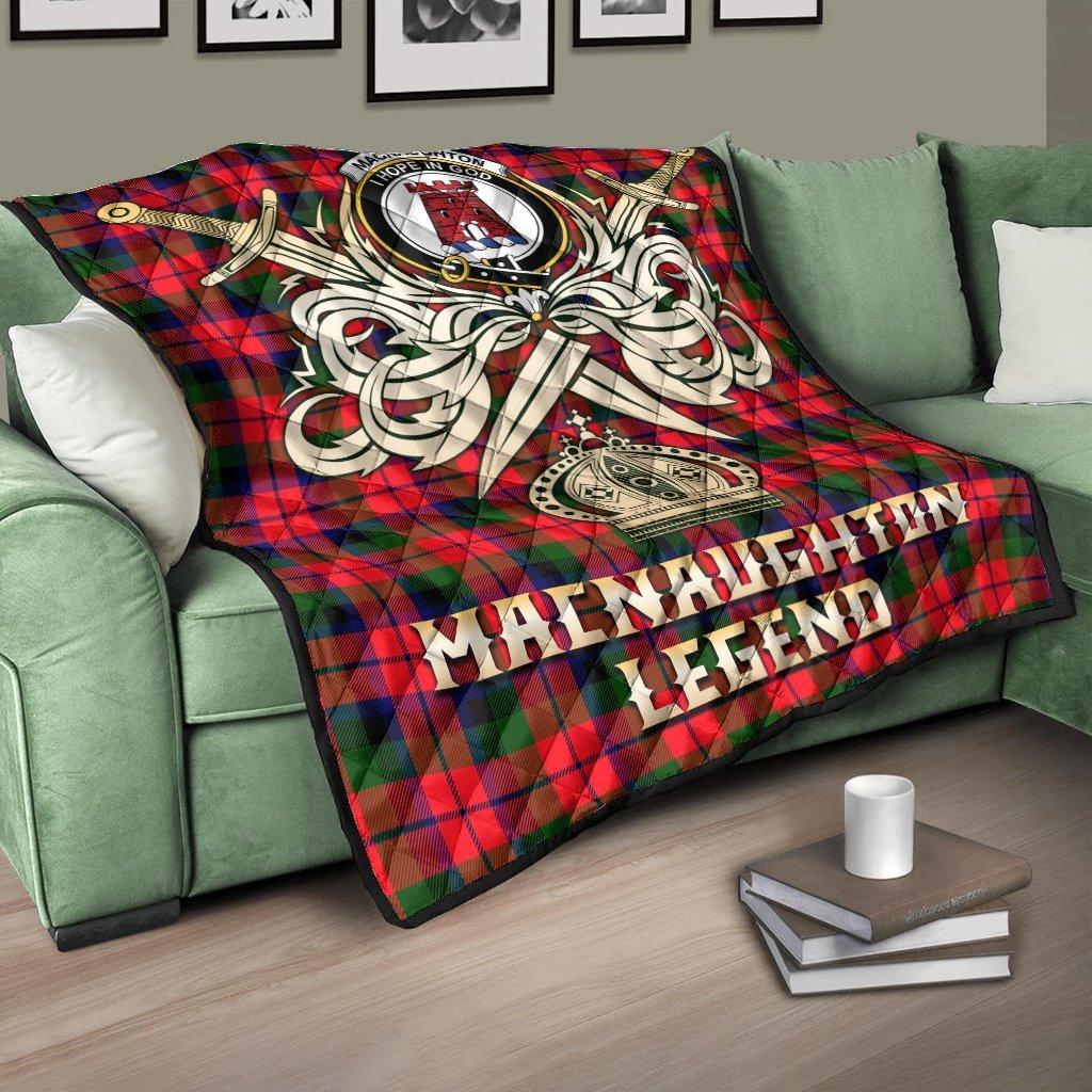 MacNaughton Modern Tartan Crest Legend Gold Royal Premium Quilt