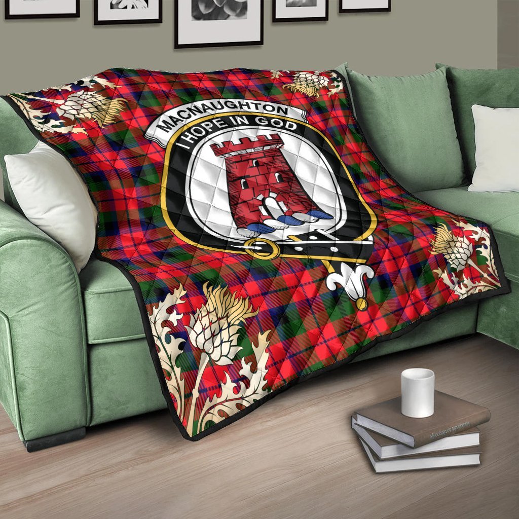 MacNaughton Modern Tartan Crest Premium Quilt - Gold Thistle Style