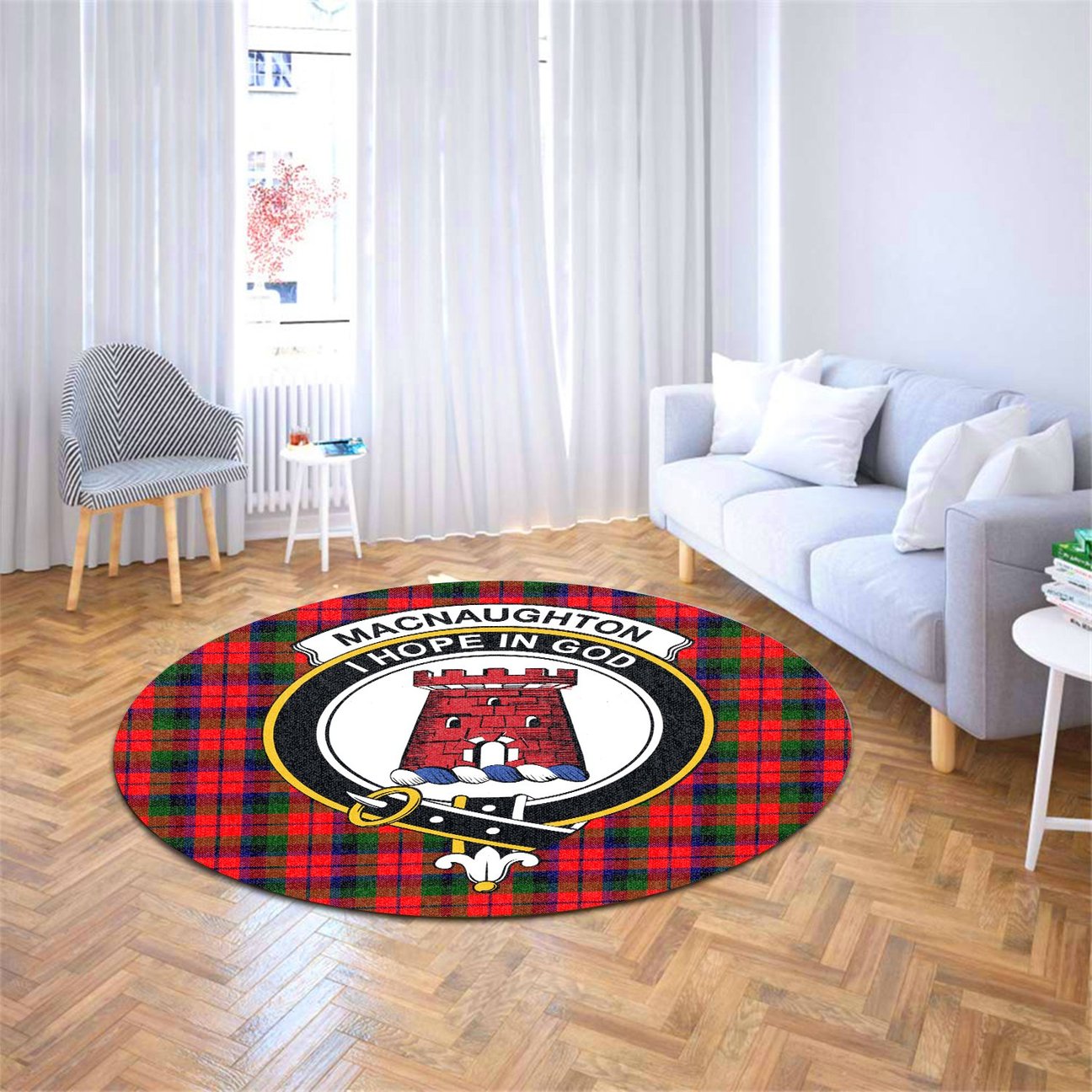 MacNaughton Modern Tartan Crest Round Rug