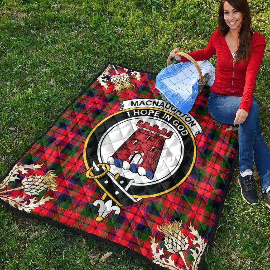 MacNaughton Modern Tartan Crest Premium Quilt - Gold Thistle Style