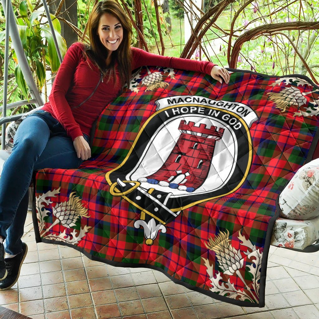 MacNaughton Modern Tartan Crest Premium Quilt - Gold Thistle Style