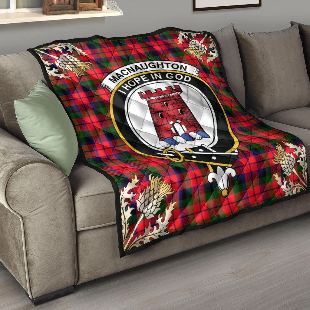 MacNaughton Modern Tartan Crest Premium Quilt - Gold Thistle Style