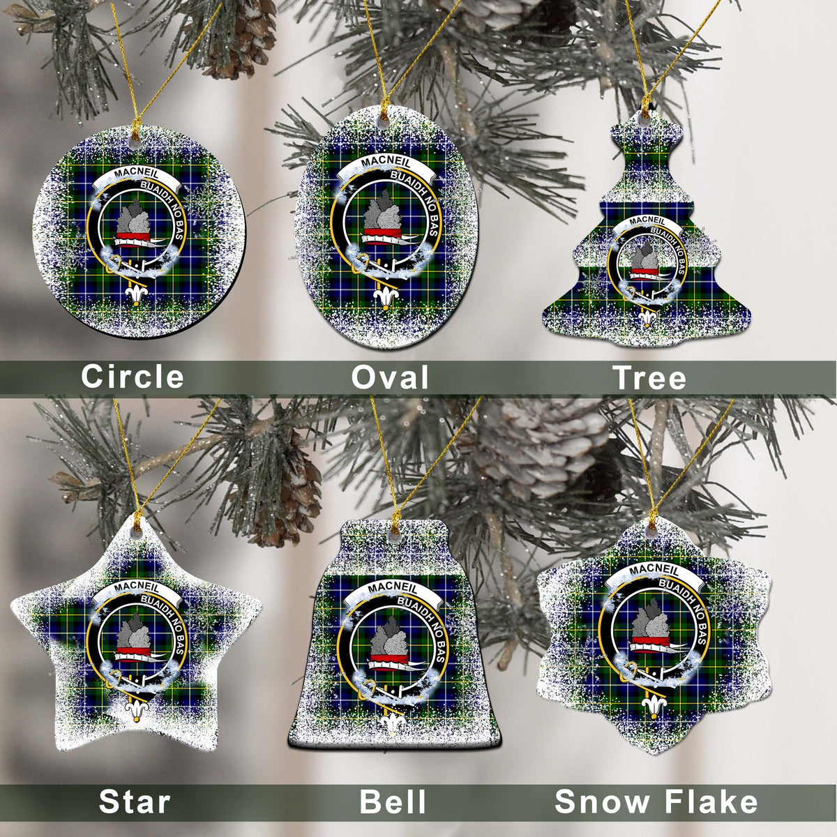 MacNeil of Barra Tartan Christmas Ceramic Ornament - Snow Style