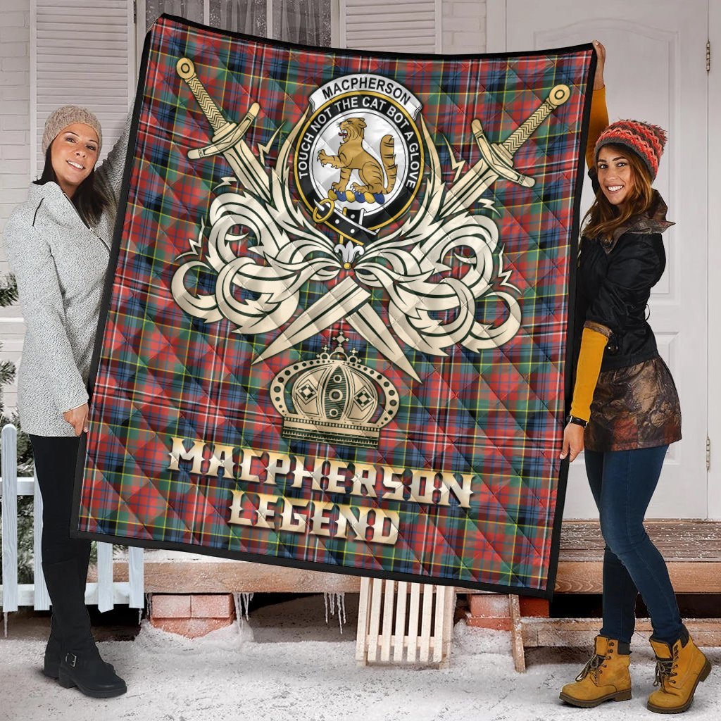 MacPherson Ancient Tartan Crest Legend Gold Royal Premium Quilt