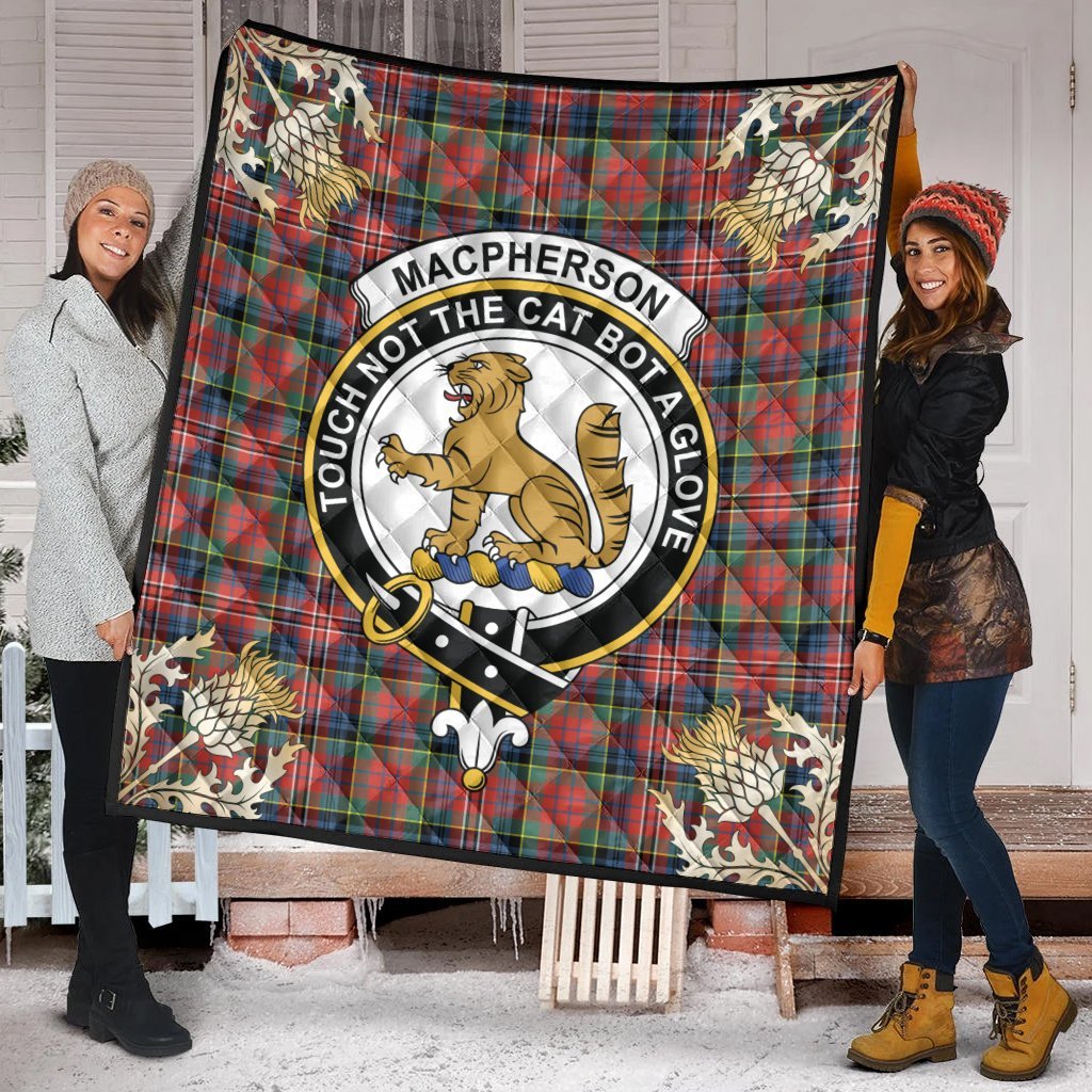 MacPherson Ancient Tartan Crest Premium Quilt - Gold Thistle Style