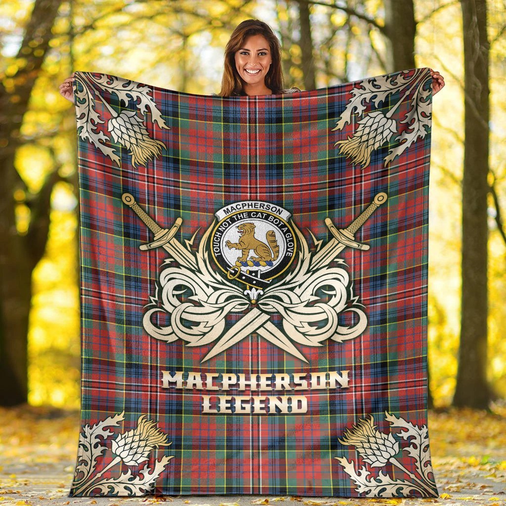 MacPherson Ancient Tartan Gold Courage Symbol Blanket