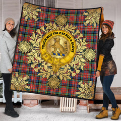 MacPherson Ancient Tartan Crest Premium Quilt - Gold Thistle Style