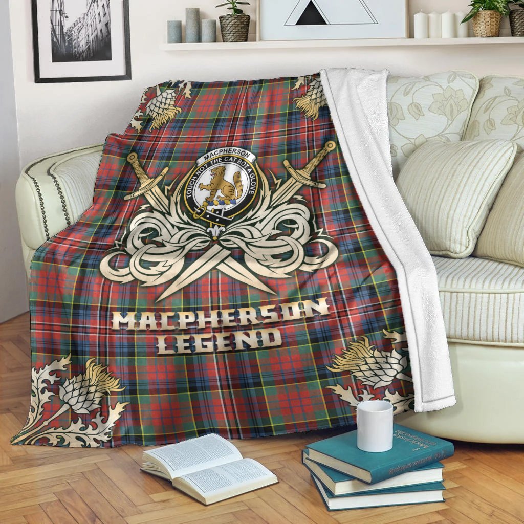 MacPherson Ancient Tartan Gold Courage Symbol Blanket