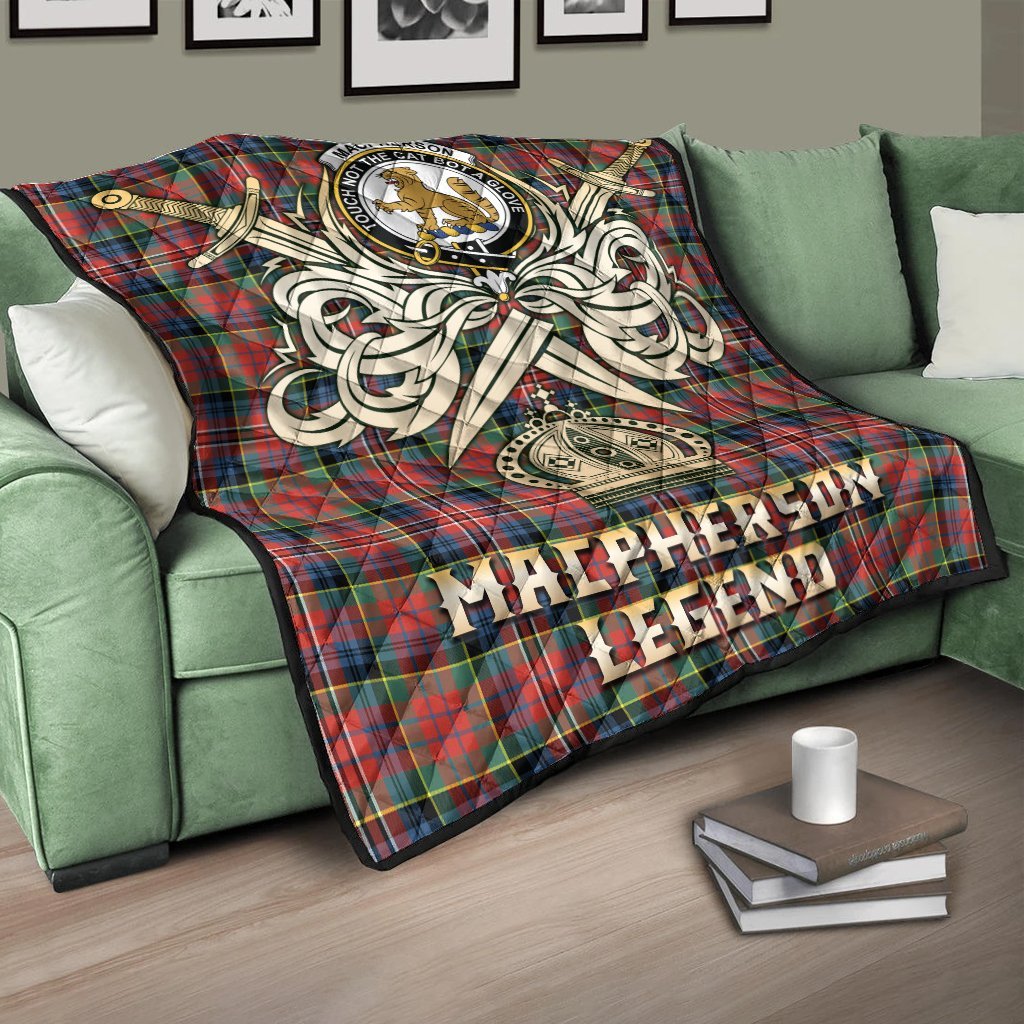 MacPherson Ancient Tartan Crest Legend Gold Royal Premium Quilt