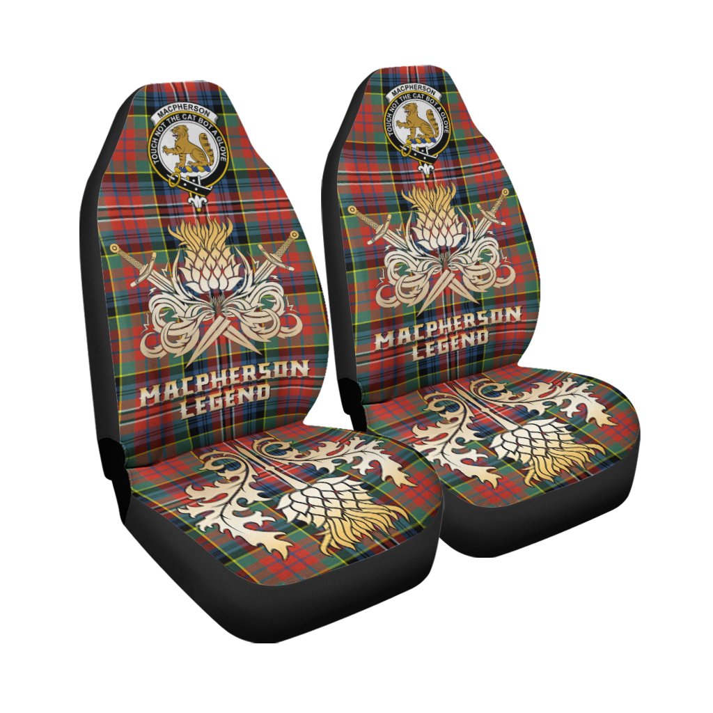 MacPherson Ancient Tartan Crest Car Seat Cover - Gold Thistle Courage Symbol Style