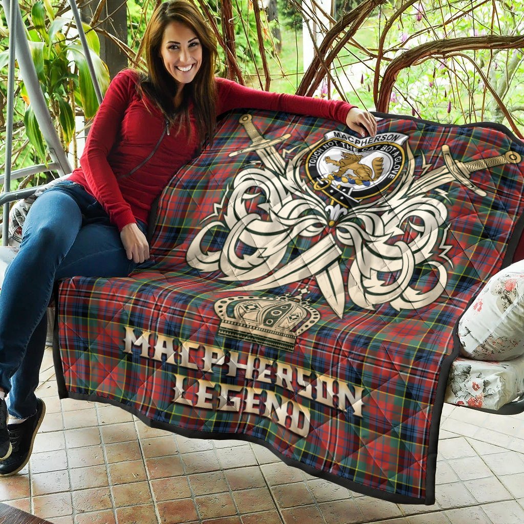 MacPherson Ancient Tartan Crest Legend Gold Royal Premium Quilt