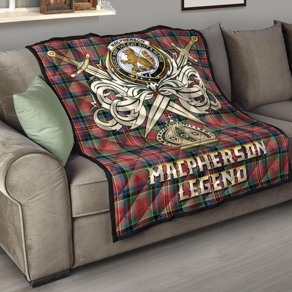 MacPherson Ancient Tartan Crest Legend Gold Royal Premium Quilt