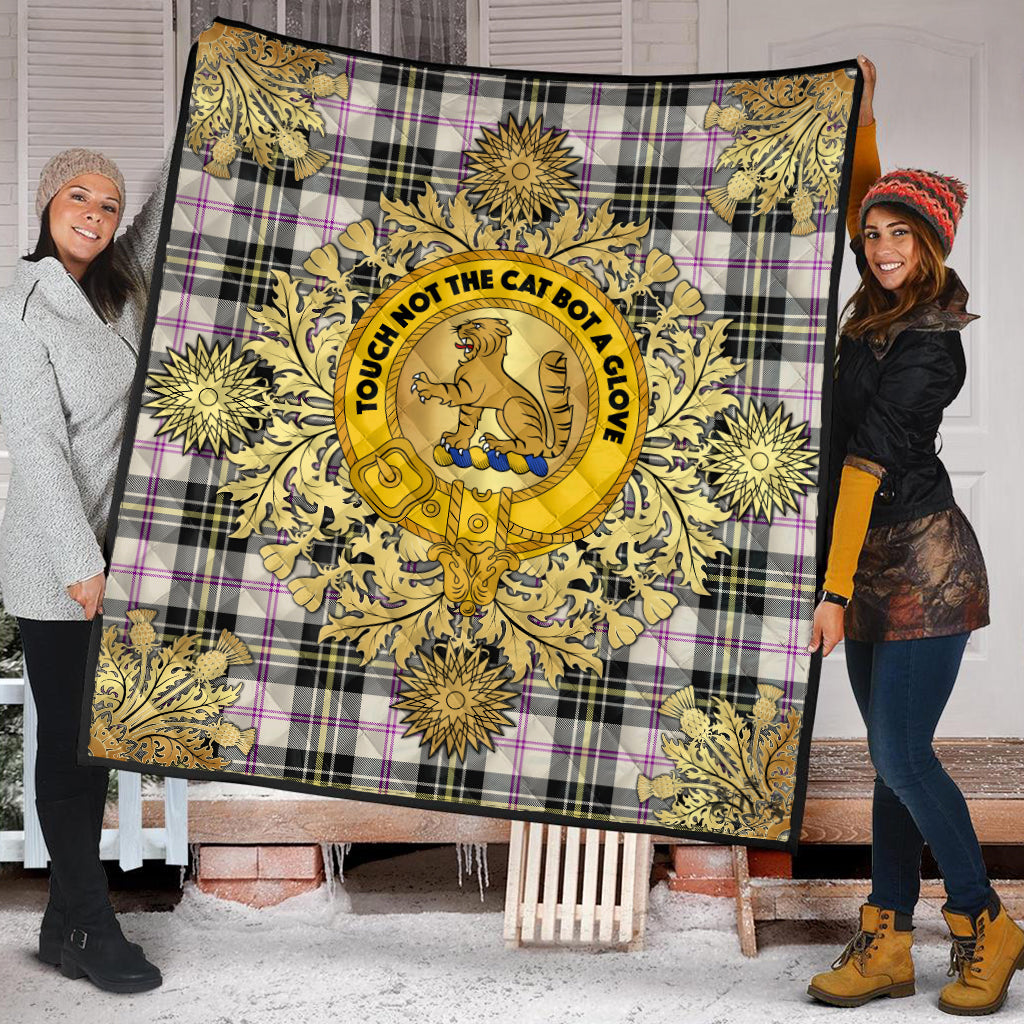 MacPherson Dress Ancient Tartan Crest Premium Quilt - Gold Thistle Style