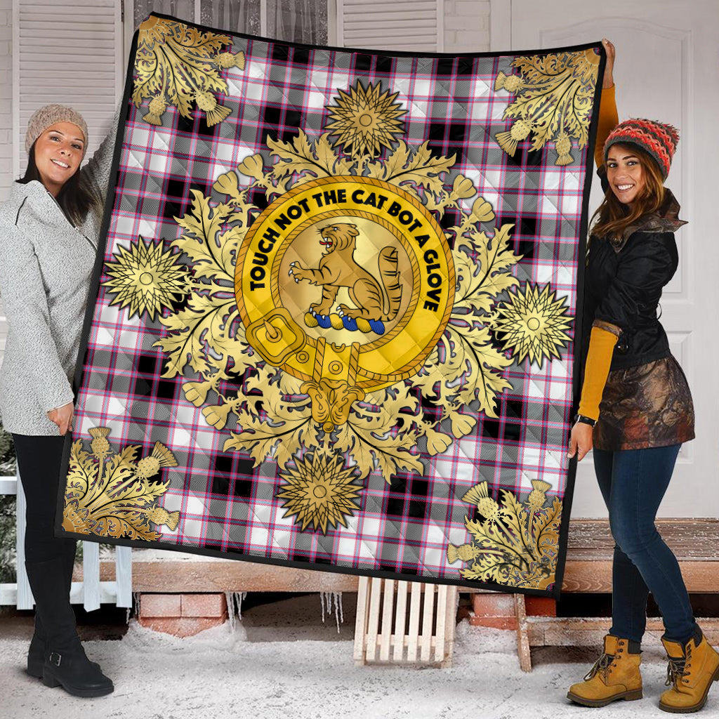 MacPherson Hunting Modern Tartan Crest Premium Quilt - Gold Thistle Style