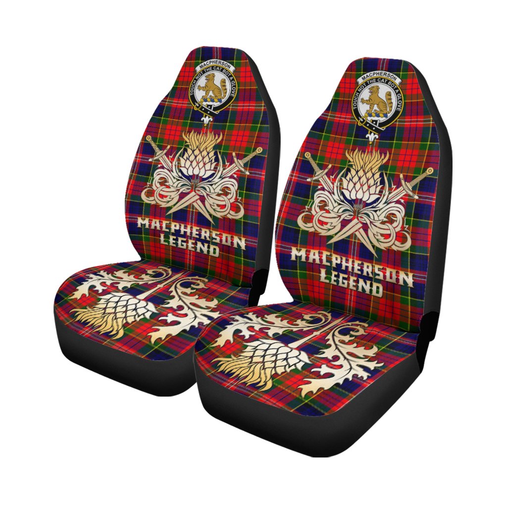 MacPherson Modern Tartan Crest Car Seat Cover - Gold Thistle Courage Symbol Style