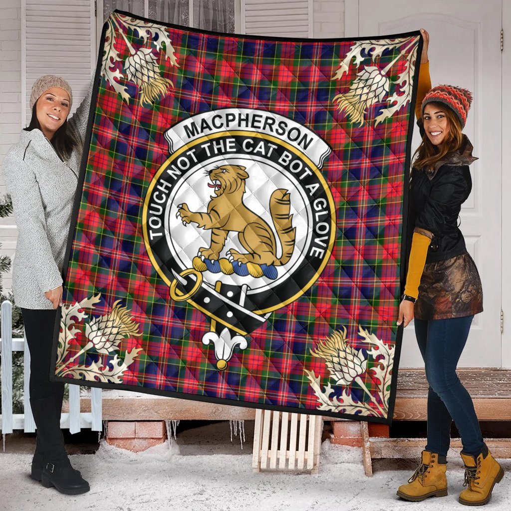 MacPherson Modern Tartan Crest Premium Quilt - Gold Thistle Style