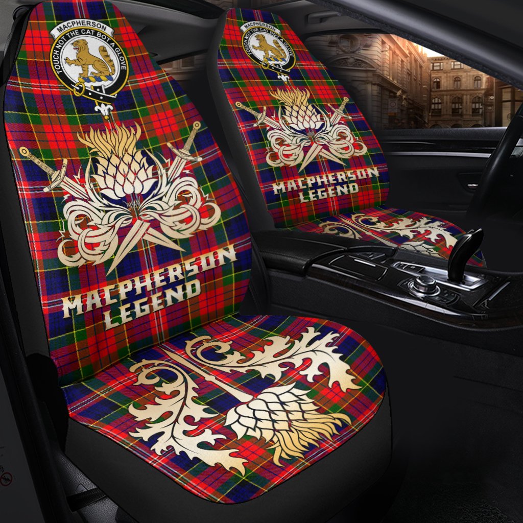 MacPherson Modern Tartan Crest Car Seat Cover - Gold Thistle Courage Symbol Style