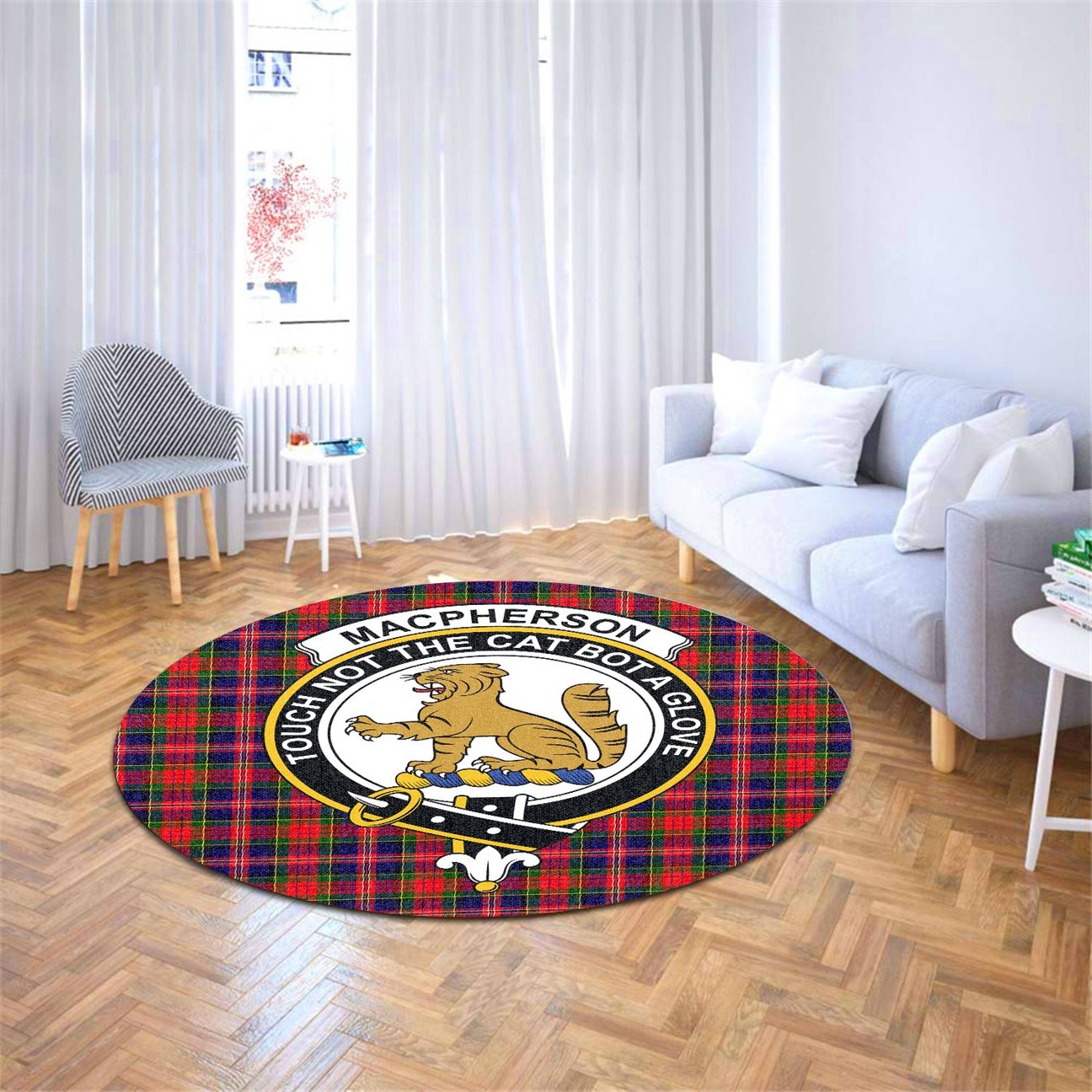 MacPherson Modern Tartan Crest Round Rug