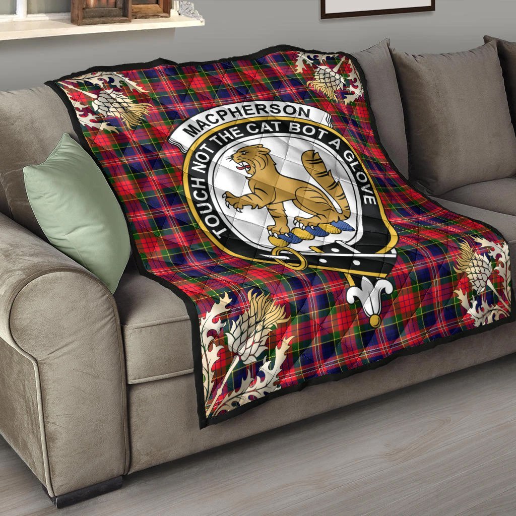 MacPherson Modern Tartan Crest Premium Quilt - Gold Thistle Style