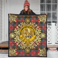 MacPherson Weathered Tartan Crest Premium Quilt - Gold Thistle Style