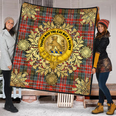 MacPherson Weathered Tartan Crest Premium Quilt - Gold Thistle Style