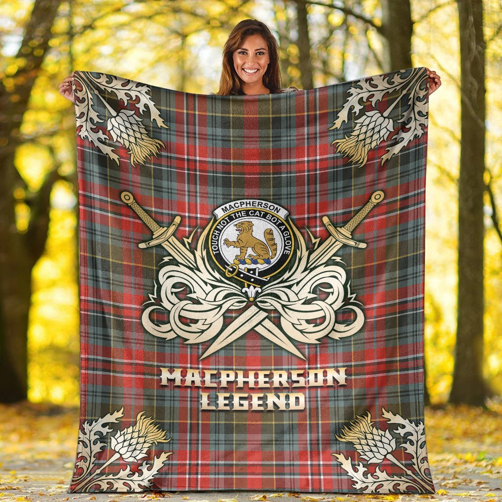 MacPherson Weathered Tartan Gold Courage Symbol Blanket