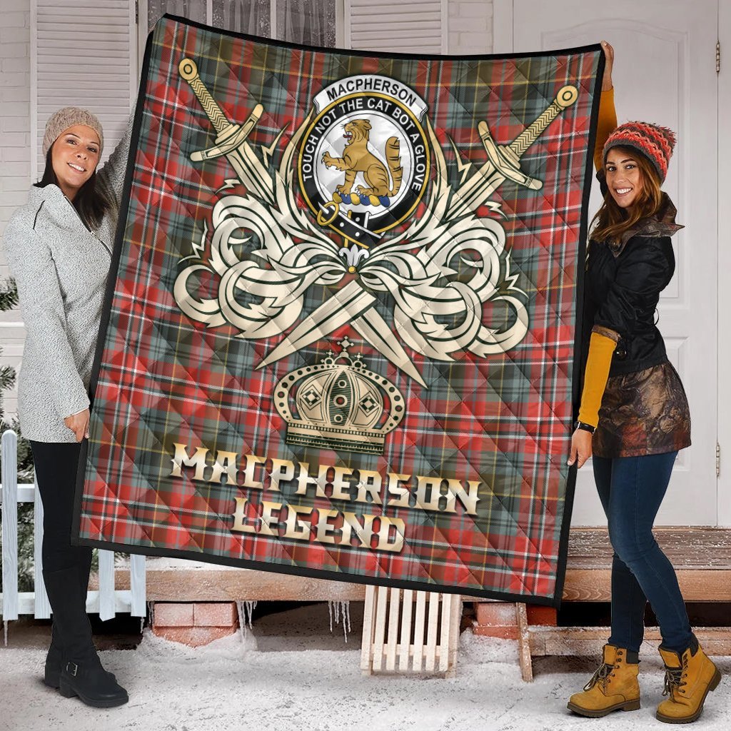 MacPherson Weathered Tartan Crest Legend Gold Royal Premium Quilt