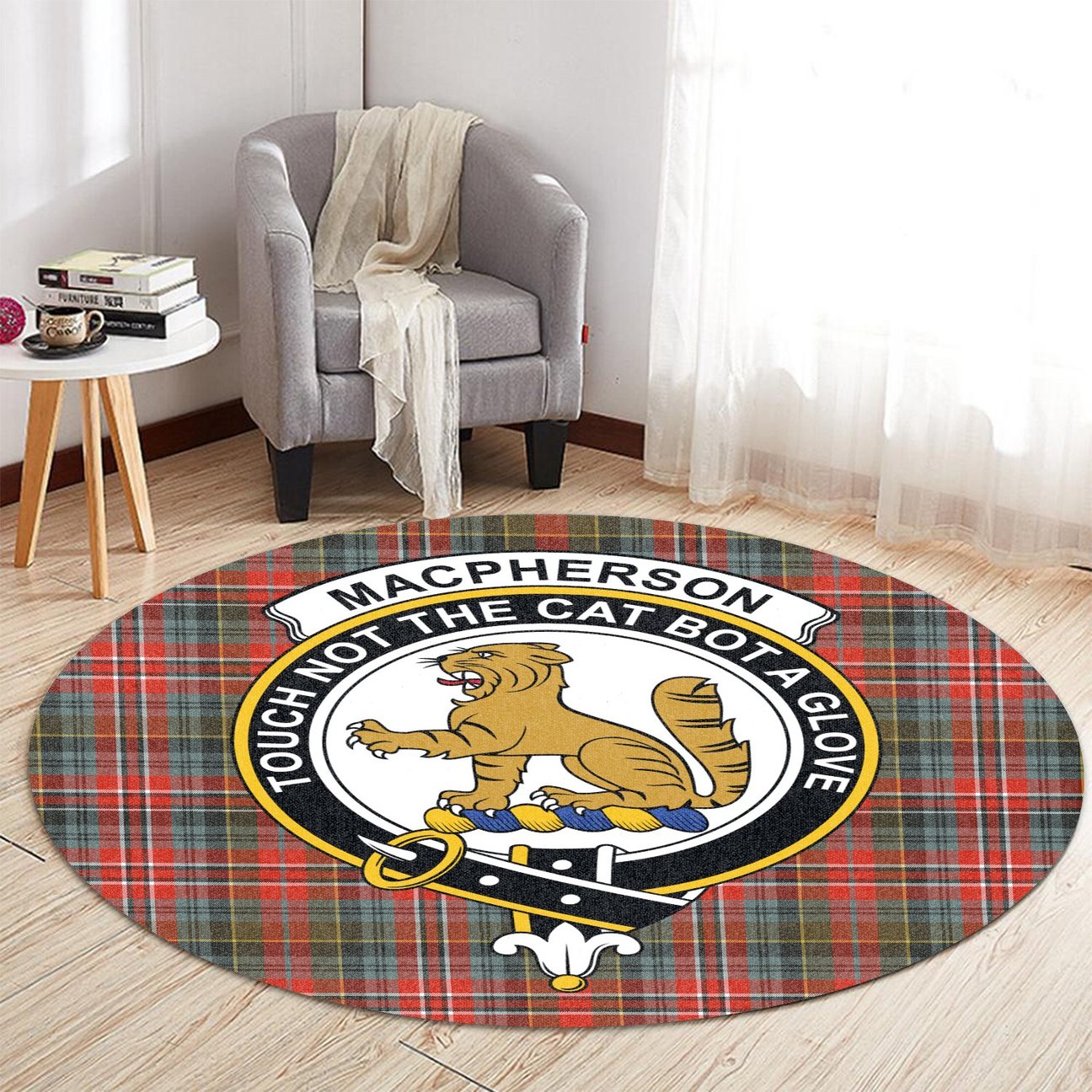 MacPherson Weathered Tartan Crest Round Rug