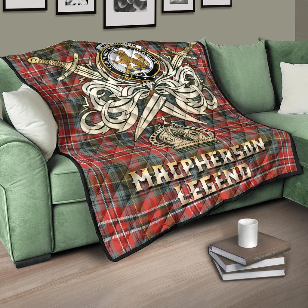 MacPherson Weathered Tartan Crest Legend Gold Royal Premium Quilt