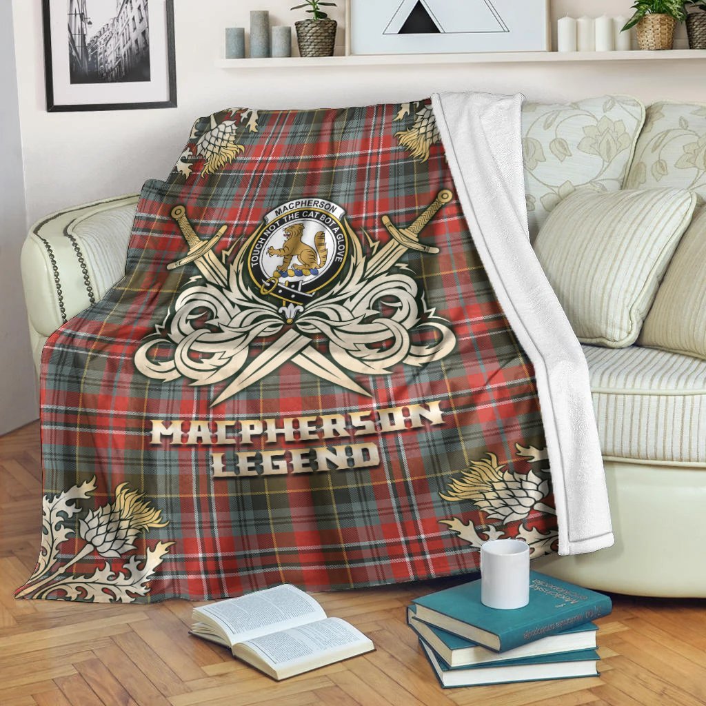 MacPherson Weathered Tartan Gold Courage Symbol Blanket