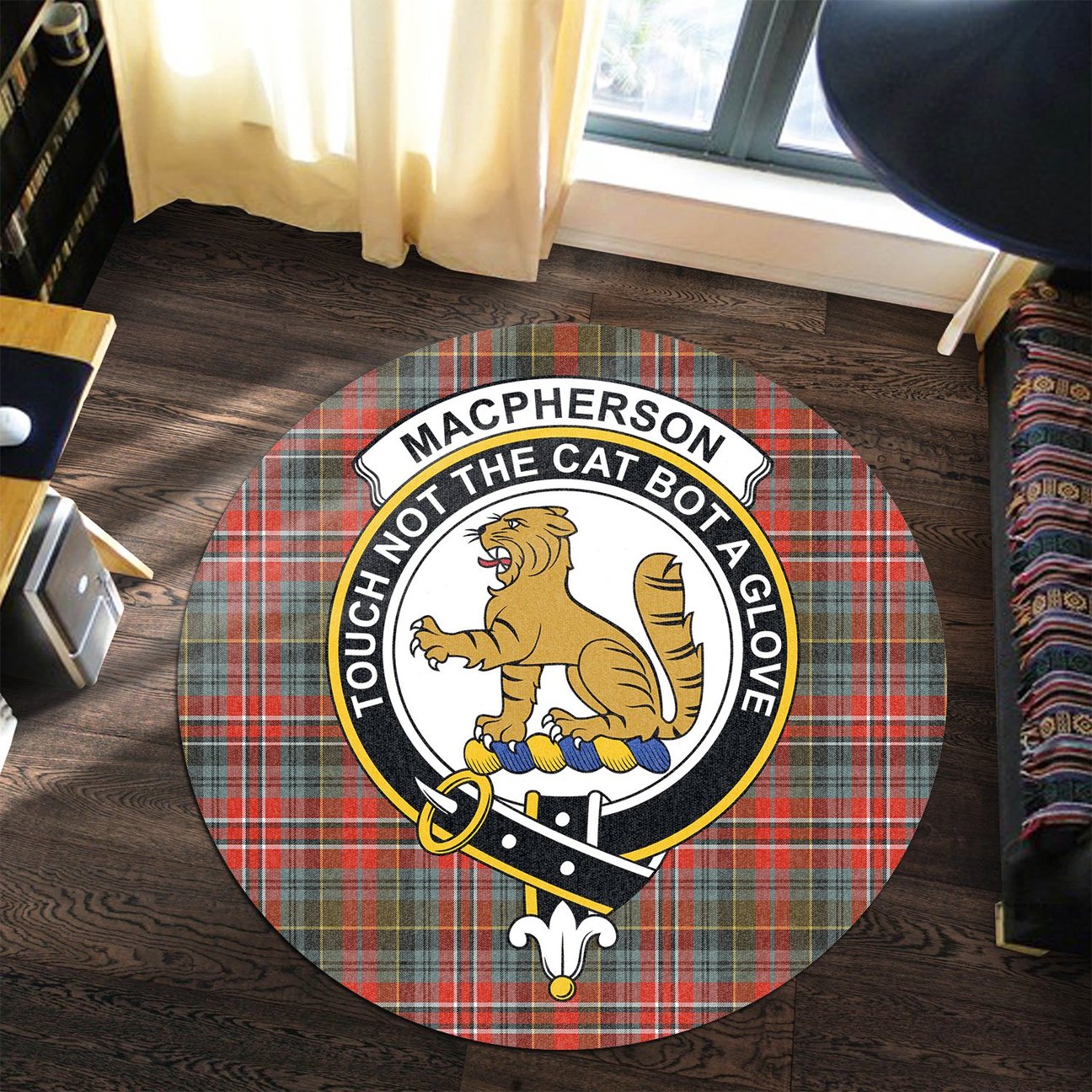 MacPherson Weathered Tartan Crest Round Rug