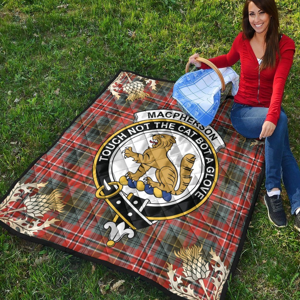 MacPherson Weathered Tartan Crest Premium Quilt - Gold Thistle Style