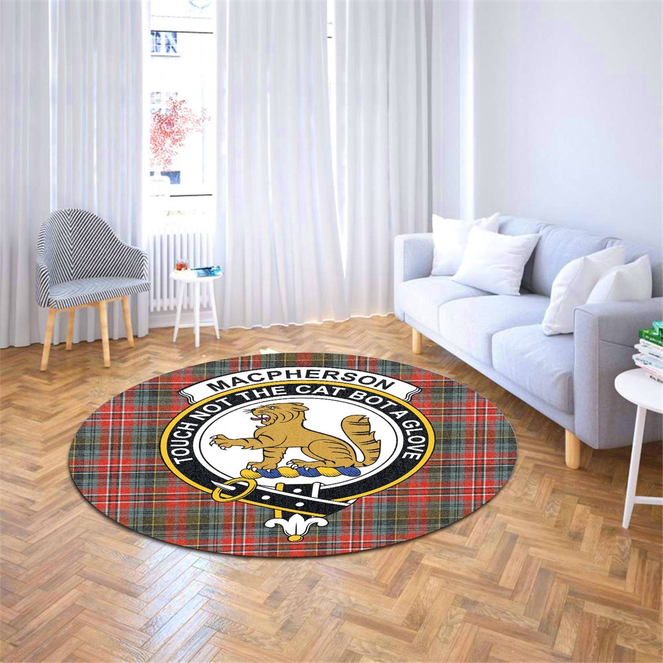 MacPherson Weathered Tartan Crest Round Rug