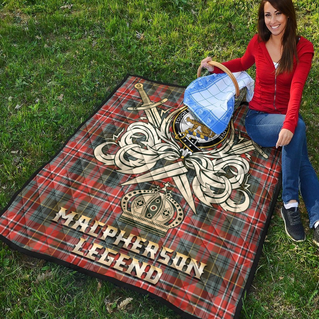 MacPherson Weathered Tartan Crest Legend Gold Royal Premium Quilt